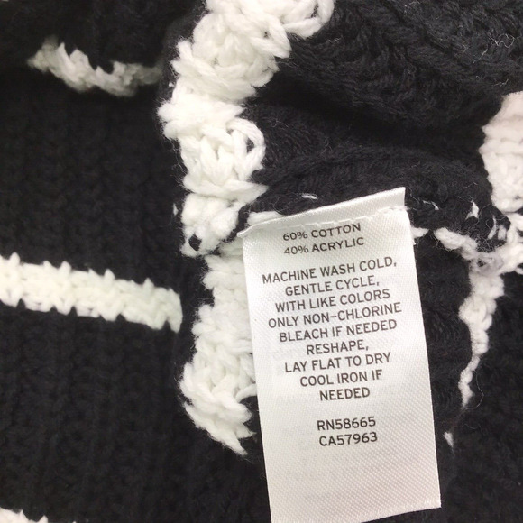 Caslon Women’s Small Black White Chunky Turtleneck Pullover Striped Sweater - Picture 10 of 13